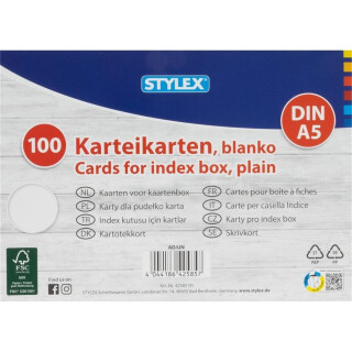 Stylex Karteikarten DIN A5 blanko weiß 100 Stück