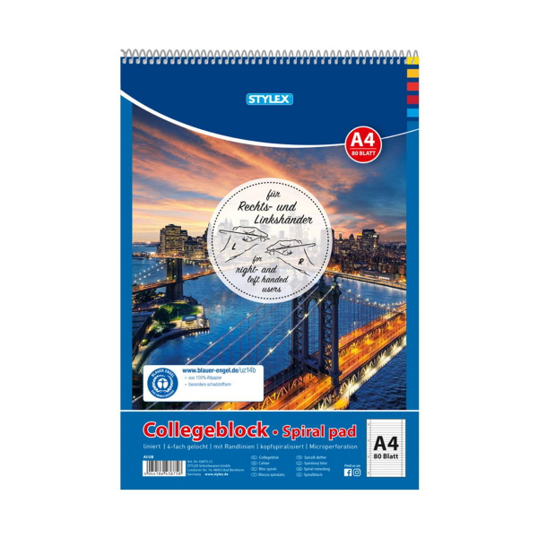 6x Stylex Collegeblock DIN A4 80 Blatt liniert Kopfspirale