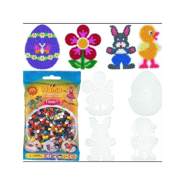 Hama Midi Stiftplatten Set - Ostern - Ei,Küken,Häschen,Blume und 1000 Bügelperlen