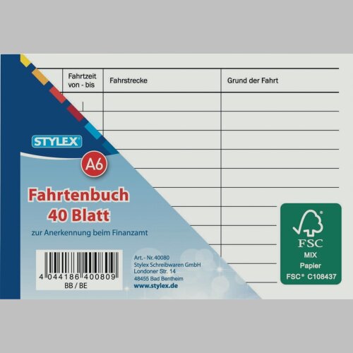 50 x Stylex Fahrtenbuch 40 Blatt DIN A6