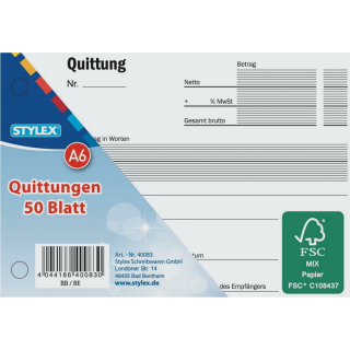 100 X Stylex Quittung A6 50 Blatt