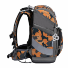 Belmil Smarty ergonomisches Schulranzen Set 5-teilig "Orange Camouflage" mit Brustgurt, Hüftgurt, Magnetverschluss,Patch Set 6 Stück