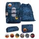 Belmil Motion ergonomisches Schulranzen Set 5-teilig "Blue Splash" aus recyceltem Material mit Brustgurt, Hüftgurt, Magnetverschluss, Patch Set 6 Stück