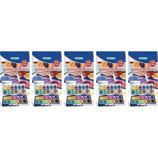 5 X Stylex 24er Tuschkasten / Deckfarbkasten