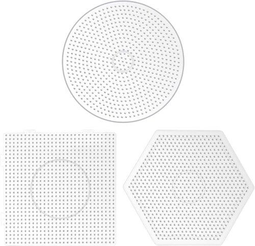 Hama 3 X Stiftplatte für Midi Bügelperlen,Transparent,3 Stücke Bügelperlen Steckplatte Kunststoff Bügelplatte 5mm Perlen Platte Quadrat Sechseck Rund Steckperlen Werkzeug- Spielzeug