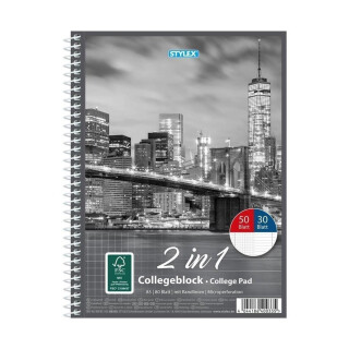 6 X  Stylex Collegeblock Duo DIN A5 liniert + kariert