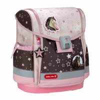 Belmil Classy Plus ergonomisches Schulranzen-Set 5-teilig "Champion Horses" mit Brustgurt, Magnetverschluss, Patch Set 3 Stück