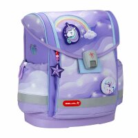 Belmil Classy Plus ergonomisches Schulranzen-Set 5-teilig "Over the Rainbow" mit Brustgurt, Magnetverschluss, Patch Set 3 Stück