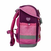 Belmil Classy Plus ergonomisches Schulranzen-Set 5-teilig "Rosie Hearts" mit Brustgurt, Magnetverschluss, Patch Set 3 Stück