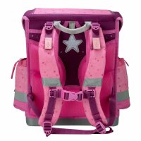 Belmil Classy Plus ergonomisches Schulranzen-Set 5-teilig "Rosie Hearts" mit Brustgurt, Magnetverschluss, Patch Set 3 Stück