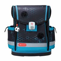 Belmil Classy Plus ergonomisches Schulranzen-Set 5-teilig "Kick the Ball" mit Brustgurt, Magnetverschluss, Patch Set 3 Stück