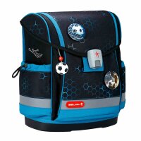 Belmil Classy Plus ergonomisches Schulranzen-Set 5-teilig "Kick the Ball" mit Brustgurt, Magnetverschluss, Patch Set 3 Stück