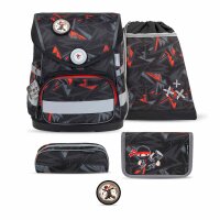 Belmil Compact ergonomisches Schulranzen-Set 5-teilig "Ninja" mit Brustgurt, Magnetverschluss, einem Patch
