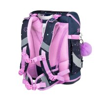Belmil Smarty ergonomisches Schulranzen Set 5-teilig "Flowers Blue" mit Brustgurt, Hüftgurt, Magnetverschluss, Patch Set 6 Stück
