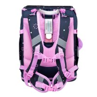Belmil Smarty ergonomisches Schulranzen Set 5-teilig "Flowers Blue" mit Brustgurt, Hüftgurt, Magnetverschluss, Patch Set 6 Stück