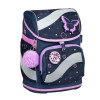 Belmil Smarty ergonomisches Schulranzen Set 5-teilig "Flowers Blue" mit Brustgurt, Hüftgurt, Magnetverschluss, Patch Set 6 Stück