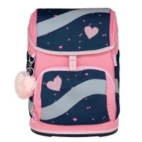 Belmil Smarty ergonomisches Schulranzen Set 5-teilig "In Love With Hearts" mit Brustgurt, Hüftgurt, Magnetverschluss, Patch Set 6 Stück