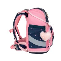 Belmil Smarty ergonomisches Schulranzen Set 5-teilig "In Love With Hearts" mit Brustgurt, Hüftgurt, Magnetverschluss, Patch Set 6 Stück