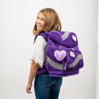 Belmil Smarty ergonomisches Schulranzen Set 5-teilig "Purple Sky" mit Brustgurt, Hüftgurt, Magnetverschluss, Patch Set 6 Stück