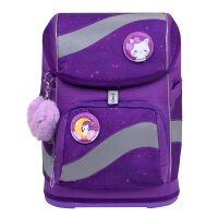 Belmil Smarty ergonomisches Schulranzen Set 5-teilig "Purple Sky" mit Brustgurt, Hüftgurt, Magnetverschluss, Patch Set 6 Stück