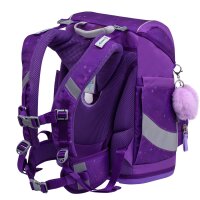 Belmil Smarty ergonomisches Schulranzen Set 5-teilig "Purple Sky" mit Brustgurt, Hüftgurt, Magnetverschluss, Patch Set 6 Stück