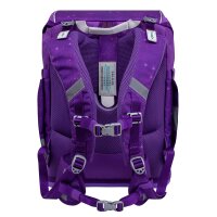 Belmil Smarty ergonomisches Schulranzen Set 5-teilig "Purple Sky" mit Brustgurt, Hüftgurt, Magnetverschluss, Patch Set 6 Stück