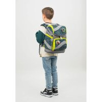 Belmil Smarty ergonomisches Schulranzen Set 5-teilig "Green Splash" mit Brustgurt, Hüftgurt, Magnetverschluss, Patch Set 6 Stück