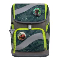 Belmil Smarty ergonomisches Schulranzen Set 5-teilig "Green Splash" mit Brustgurt, Hüftgurt, Magnetverschluss, Patch Set 6 Stück