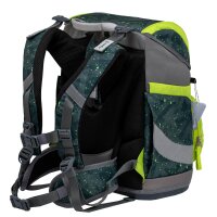 Belmil Smarty ergonomisches Schulranzen Set 5-teilig "Green Splash" mit Brustgurt, Hüftgurt, Magnetverschluss, Patch Set 6 Stück