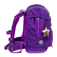 Belmil Motion ergonomisches Schulranzen Set 5-teilig "Purple Sky" aus recyceltem Material mit Brustgurt, Hüftgurt, Magnetverschluss, Patch Set 6 Stück
