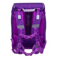 Belmil Motion ergonomisches Schulranzen Set 5-teilig "Purple Sky" aus recyceltem Material mit Brustgurt, Hüftgurt, Magnetverschluss, Patch Set 6 Stück