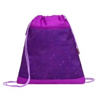 Belmil Motion ergonomisches Schulranzen Set 5-teilig "Purple Sky" aus recyceltem Material mit Brustgurt, Hüftgurt, Magnetverschluss, Patch Set 6 Stück