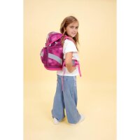 Belmil Motion ergonomisches Schulranzen Set 5-teilig "Shiny Pink" aus recyceltem Material mit Brustgurt, Hüftgurt, Magnetverschluss, Patch Set 6 Stück