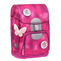 Belmil Motion ergonomisches Schulranzen Set 5-teilig "Shiny Pink" aus recyceltem Material mit Brustgurt, Hüftgurt, Magnetverschluss, Patch Set 6 Stück