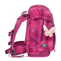 Belmil Motion ergonomisches Schulranzen Set 5-teilig "Shiny Pink" aus recyceltem Material mit Brustgurt, Hüftgurt, Magnetverschluss, Patch Set 6 Stück