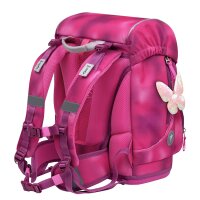 Belmil Motion ergonomisches Schulranzen Set 5-teilig "Shiny Pink" aus recyceltem Material mit Brustgurt, Hüftgurt, Magnetverschluss, Patch Set 6 Stück