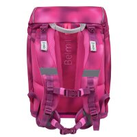 Belmil Motion ergonomisches Schulranzen Set 5-teilig "Shiny Pink" aus recyceltem Material mit Brustgurt, Hüftgurt, Magnetverschluss, Patch Set 6 Stück