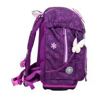 Belmil Motion ergonomisches Schulranzen Set 5-teilig "Purple Spring" aus recyceltem Material mit Brustgurt, Hüftgurt, Magnetverschluss, Patch Set 6 Stück