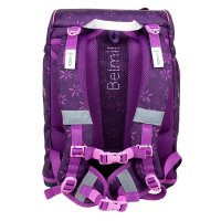 Belmil Motion ergonomisches Schulranzen Set 5-teilig "Purple Spring" aus recyceltem Material mit Brustgurt, Hüftgurt, Magnetverschluss, Patch Set 6 Stück