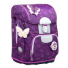 Belmil Motion ergonomisches Schulranzen Set 5-teilig "Purple Spring" aus recyceltem Material mit Brustgurt, Hüftgurt, Magnetverschluss, Patch Set 6 Stück