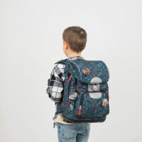 Belmil Motion ergonomisches Schulranzen Set 5-teilig "Red Dots" aus recyceltem Material mit Brustgurt, Hüftgurt, Magnetverschluss, Patch Set 6 Stück