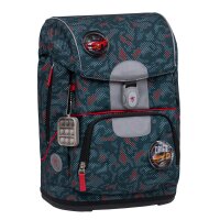 Belmil Motion ergonomisches Schulranzen Set 5-teilig "Red Dots" aus recyceltem Material mit Brustgurt, Hüftgurt, Magnetverschluss, Patch Set 6 Stück