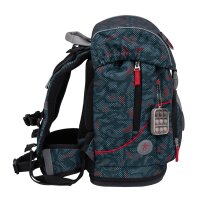 Belmil Motion ergonomisches Schulranzen Set 5-teilig "Red Dots" aus recyceltem Material mit Brustgurt, Hüftgurt, Magnetverschluss, Patch Set 6 Stück