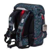 Belmil Motion ergonomisches Schulranzen Set 5-teilig "Red Dots" aus recyceltem Material mit Brustgurt, Hüftgurt, Magnetverschluss, Patch Set 6 Stück