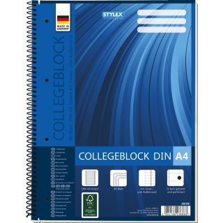 Stylex Spiral-Collegeblock DIN A4 liniert - 80 Blatt