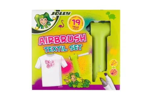 JOLLY Airbrush Textil Set - 20 Teilig - 12 Textilmarker mit Doppelspitze