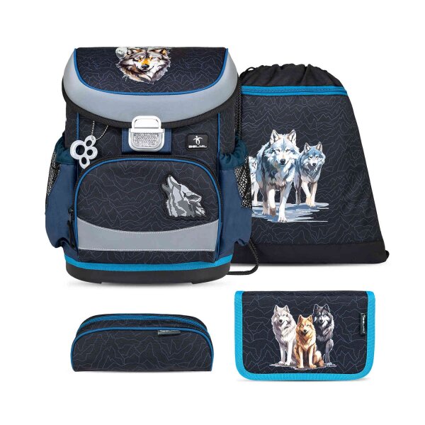 Belmil Mini-Fit ergonomisches Schulranzen-Set 4-teilig "Wolves Pack" mit Brustgurt
