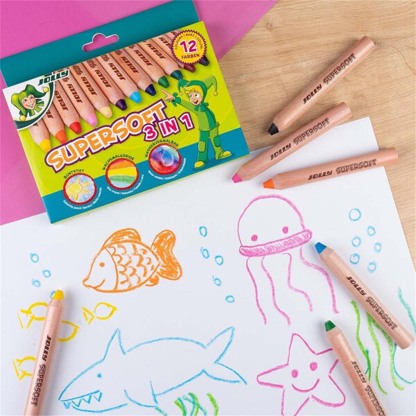 JOLLY Supersoft 3 in 1 Buntstift, Wachsmalkreide Aquarellstift