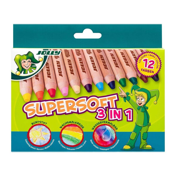 JOLLY Supersoft 3 in 1 Buntstift, Wachsmalkreide Aquarellstift