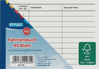 5 x Stylex Fahrtenbuch 40 Blatt DIN A6